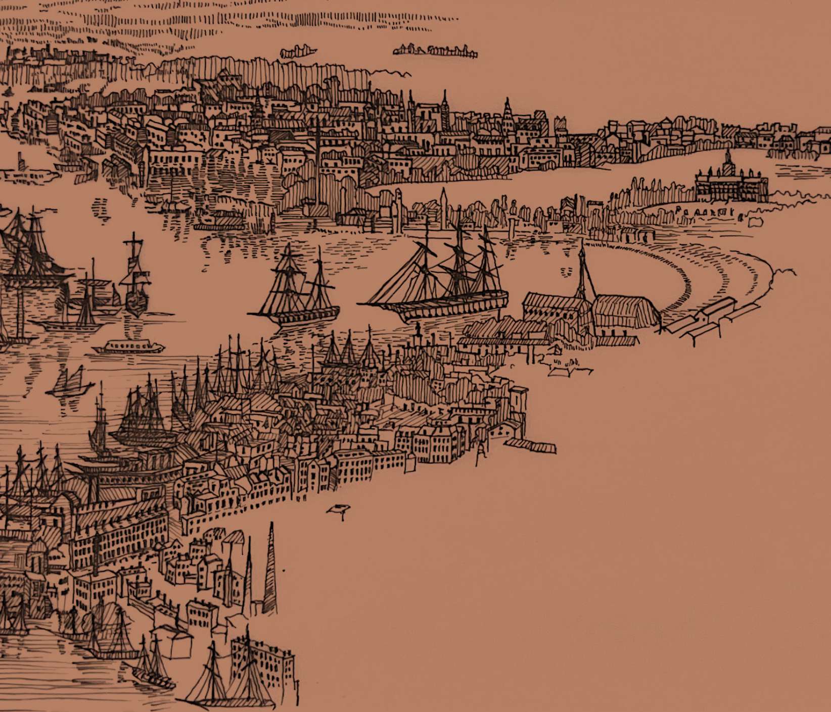 A drawing of historic Brooklyn